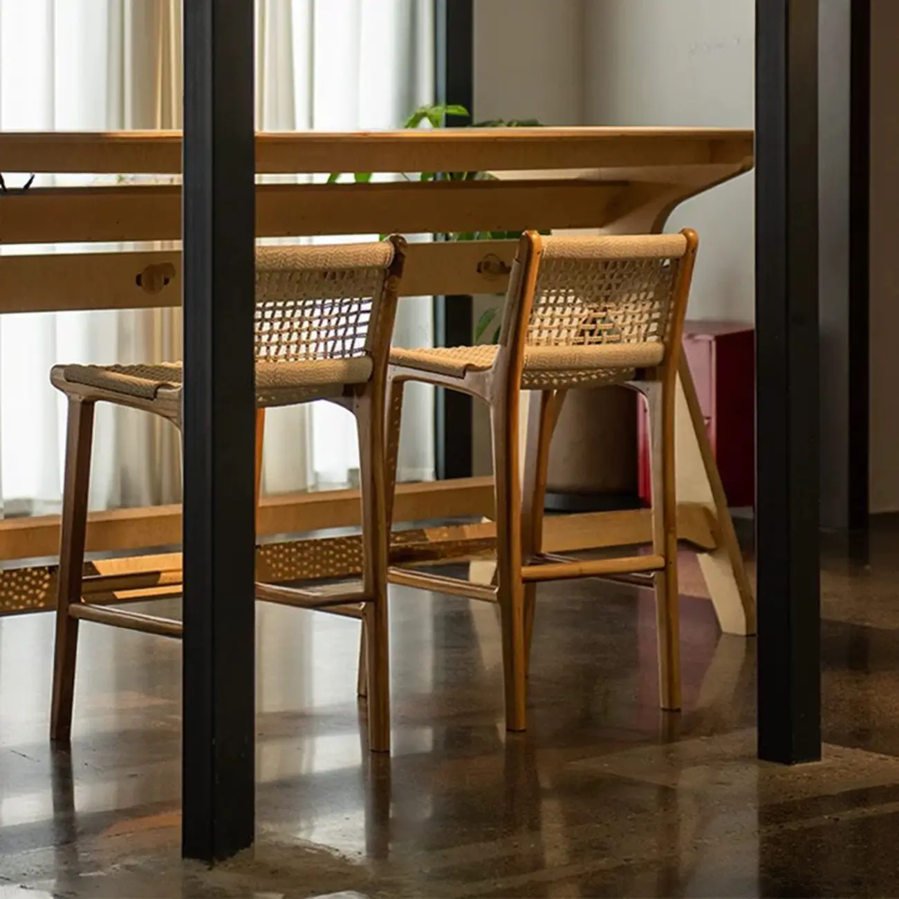 Modern Square Rattan Seat Counter Height Stools with Back