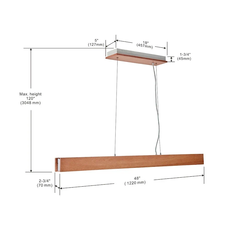 48 inch LED Pendant light in natural finish - 120 H x 48 W x 2.75 D