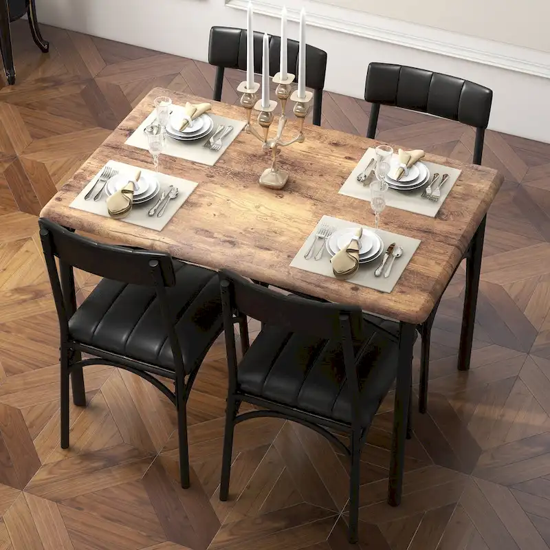 Rectangular Dining Table for 4 with Upholstered Chairs