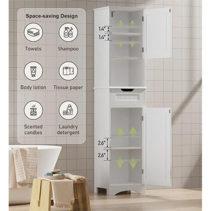 67 Tall 5-Tier Narrow Solid Wood Bathroom Linen Cabinet