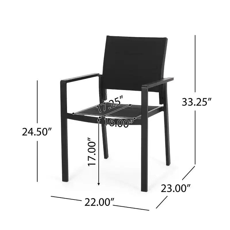 Modern Outdoor Dining Chair Set with Aluminum Frame, Mesh Seating, and Faux Wood Accents Design for Patios, Gardens, and Backyard Dining Black
