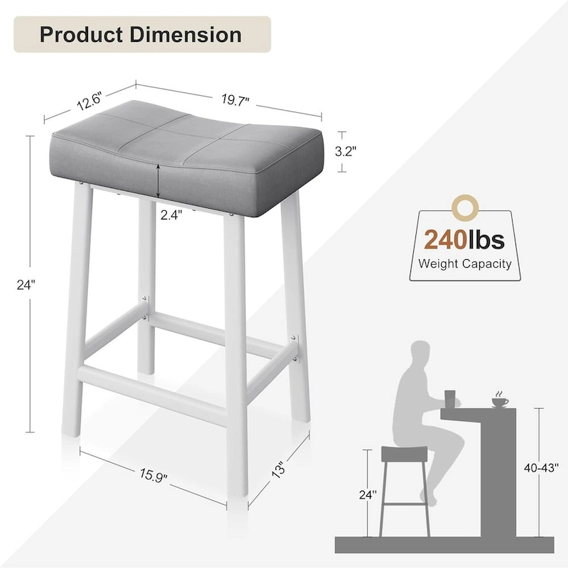 24-Inch Bar Stools, Ergonomic Saddle Seat, 2pcs