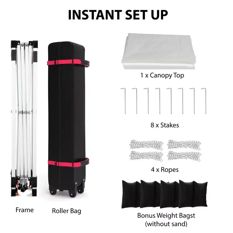 10ft Pop Up Canopy Tent, Instant Portable Outdoor Canopy Shelter with Roller Bag 4 Weight Bags, Heavy Duty Waterproof White Canopy for Beach Parties