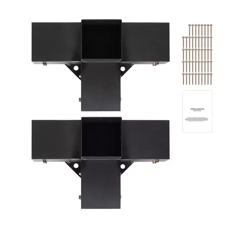 VEVOR Pergola Bracket Kit 4''x4''(Inner Size 3.6x3.6), 2pcs 4-Way Heavy Duty Corner Bracket Woodworks DIY Post Base Kit