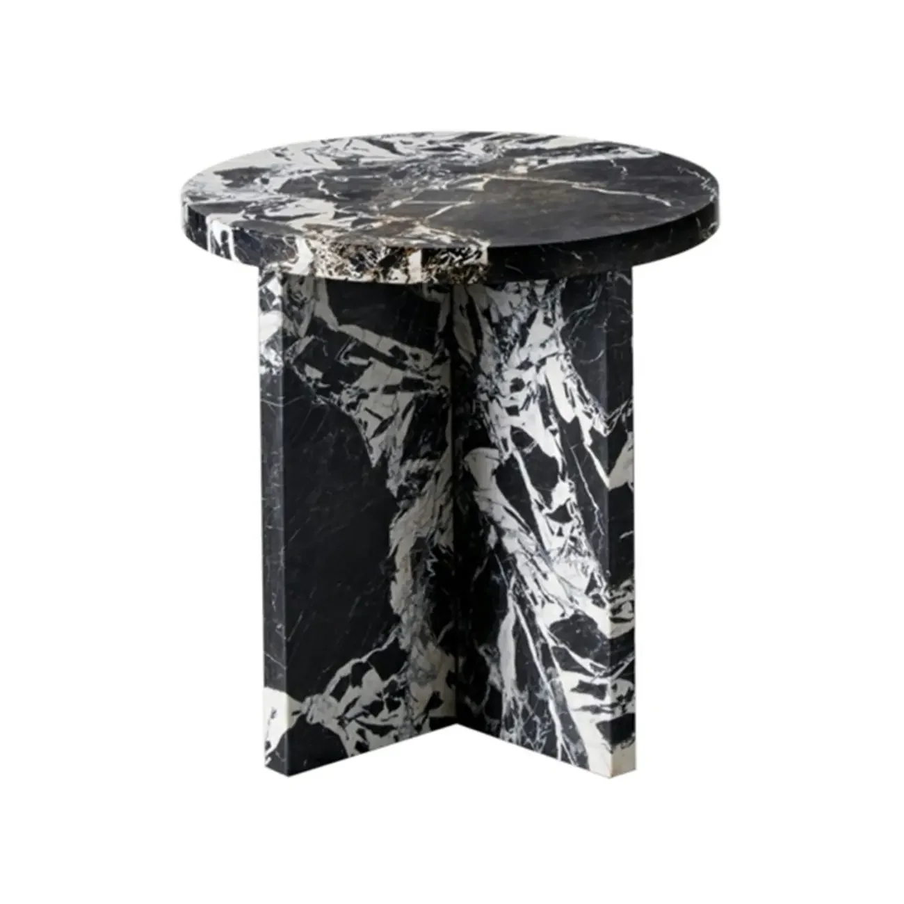 Unique Round Black Marble End Table for Living Room