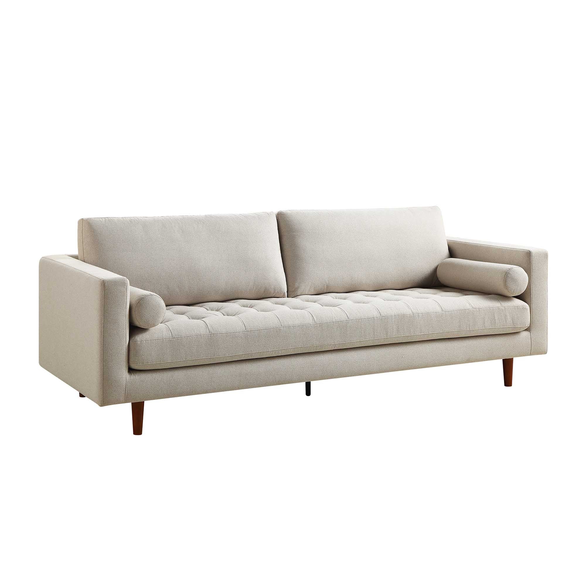 Large 3-Seater Sofa, Beige Woven Fabric