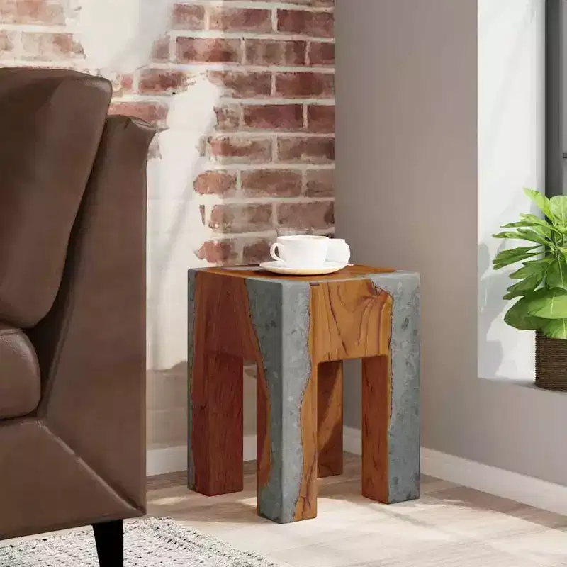 vidaXL Stool Multicolor Solid Teak Wood and Resin