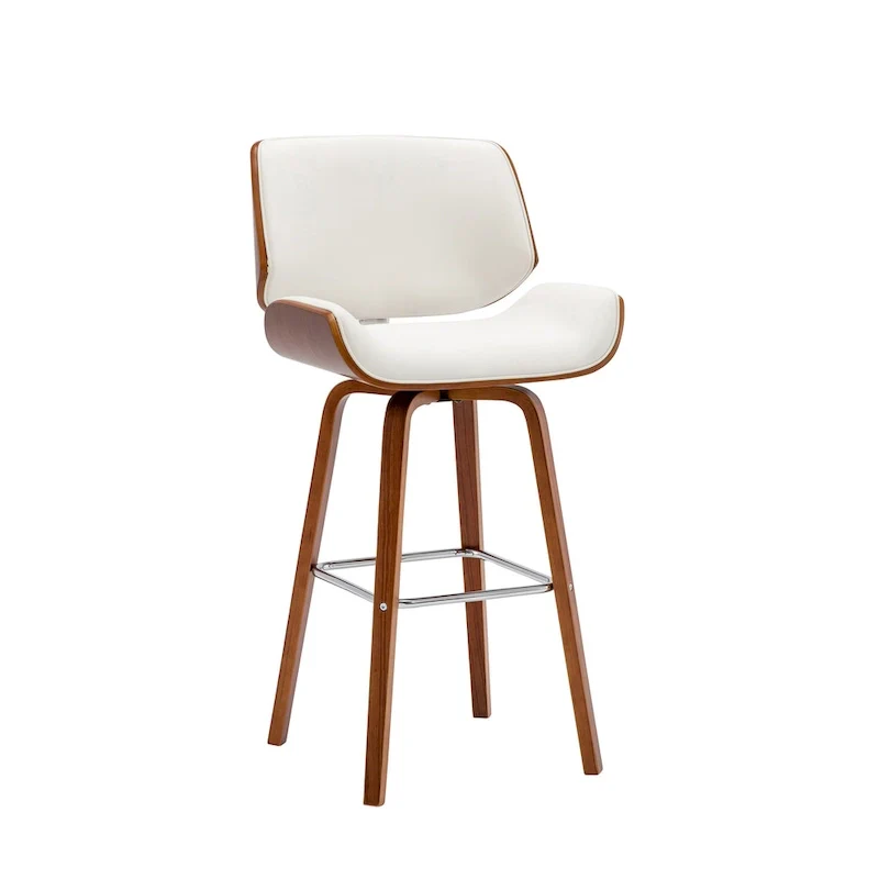Swivel Counter Stool with PU Leather Seat and Wooden Legs