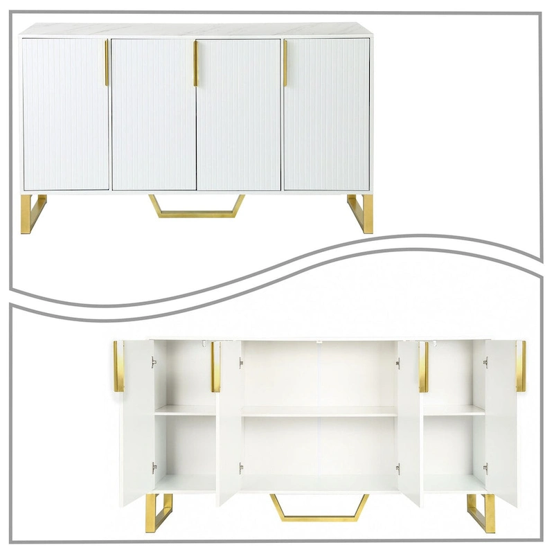 Modern Stylish Freestanding Wooden Sideboard with Imitation Marble Sticker TableTop