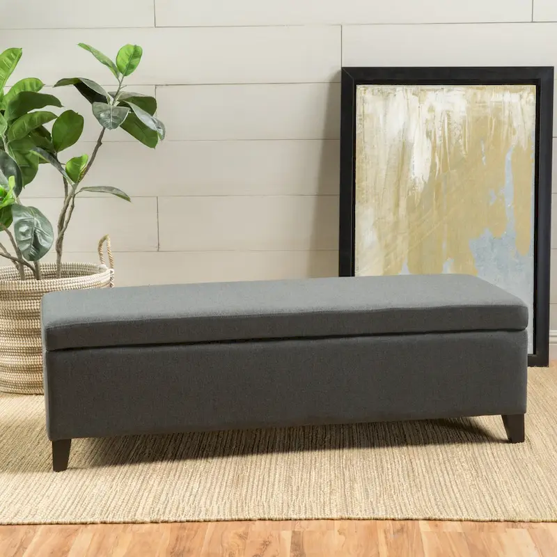 Upholstered Storage Bench with Lid – Dark Gray / Navy Blue / Wheat, 2-Person