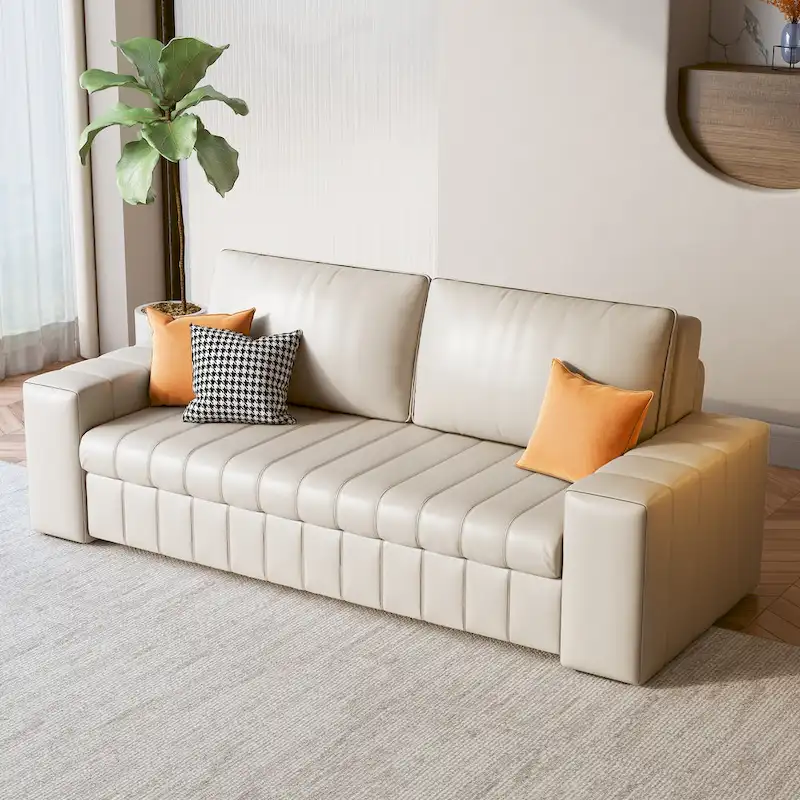 Light Grey / Orange / Black Fabric Loveseat Sleeper Sofa with Storage, 2-Seat, 47