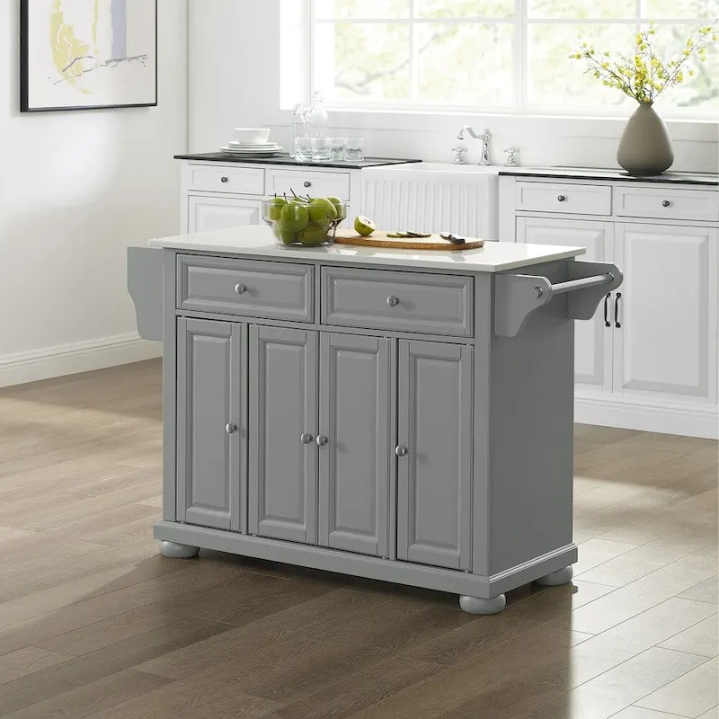 Granite Top Kitchen Island with Raised Panel Doors & Adjustable Shelves