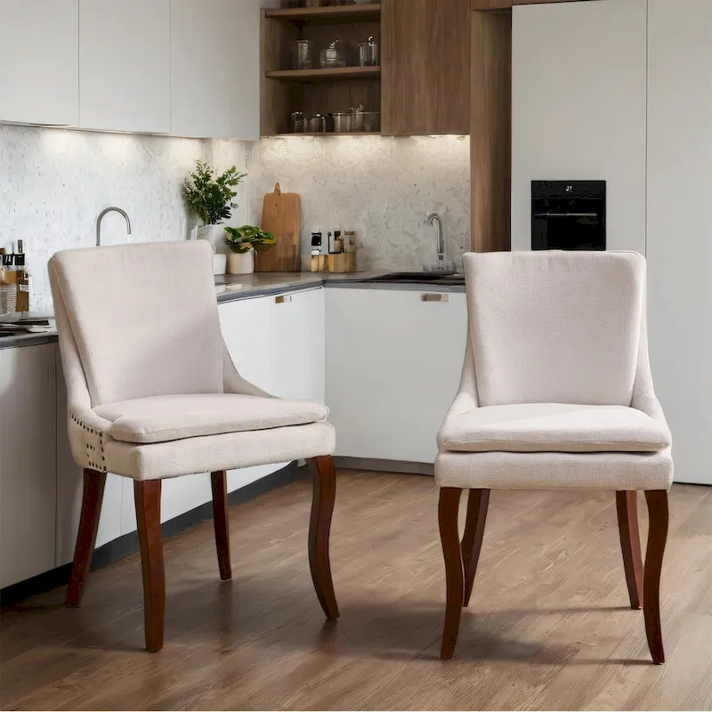 Beige / Blue / Gray Chenille Upholstered Dining Chair, Set of 2