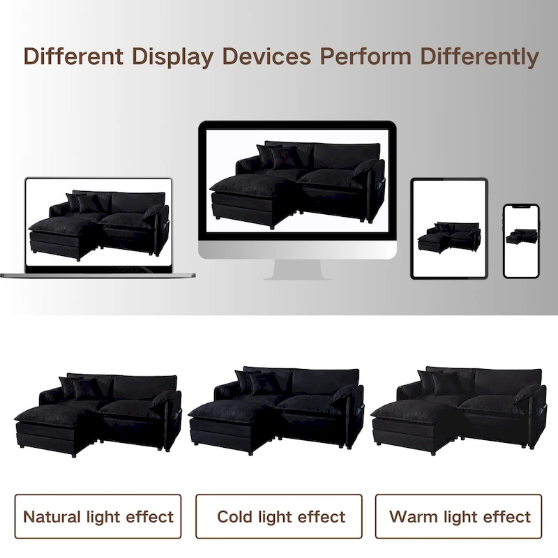 109.45 Chenille Upholstered L-Shaped Modular Sectional Sofa with Double-Layer Cushions, DIY Combination