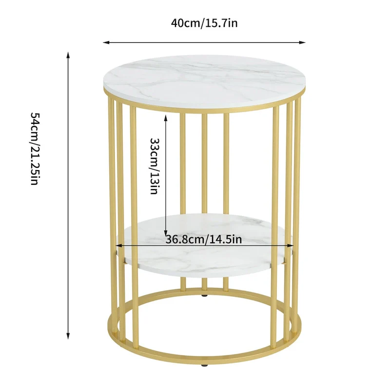 Cold Jadeite / Black / Gold 2-Tier Round Sintered Stone End Table – Single
