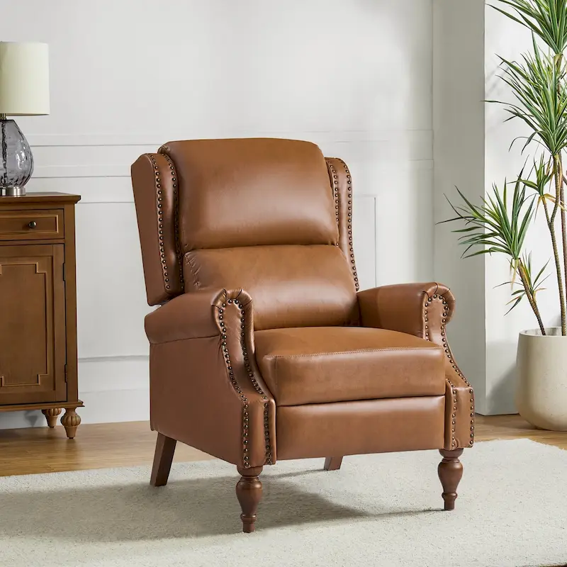 Terri Traditional Vegan Leather Manual Push Back Recliner by HULALA HOME