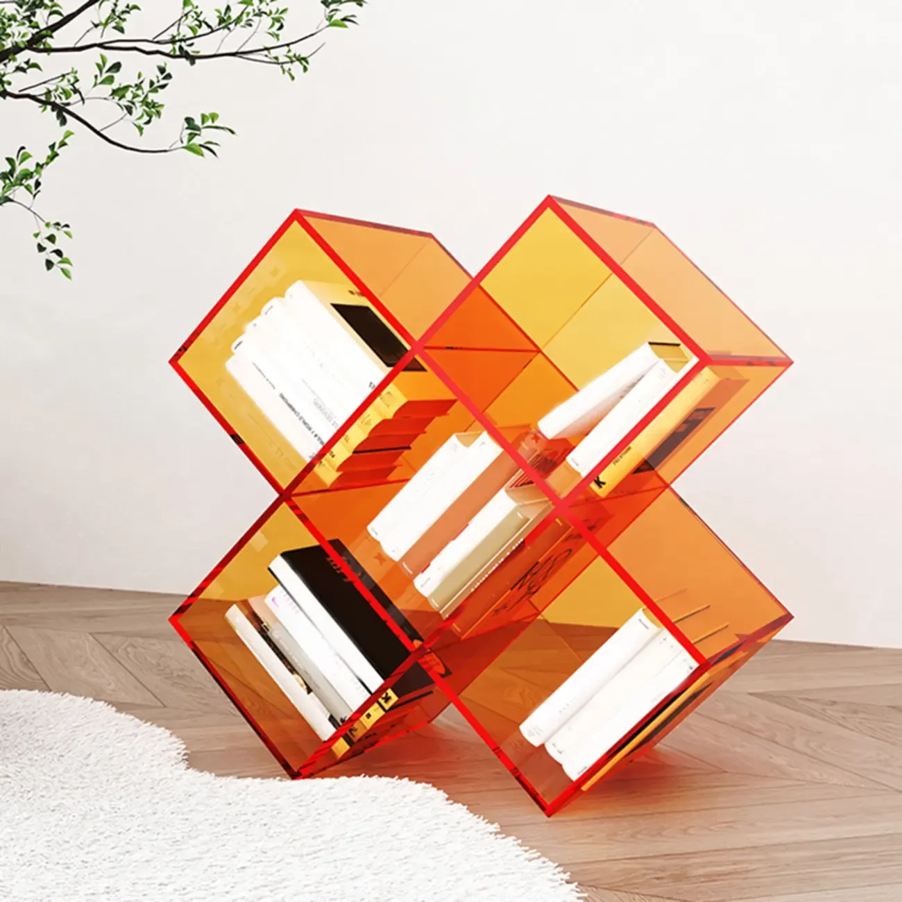 Acrylic Geometric End Table Bookshelf Display