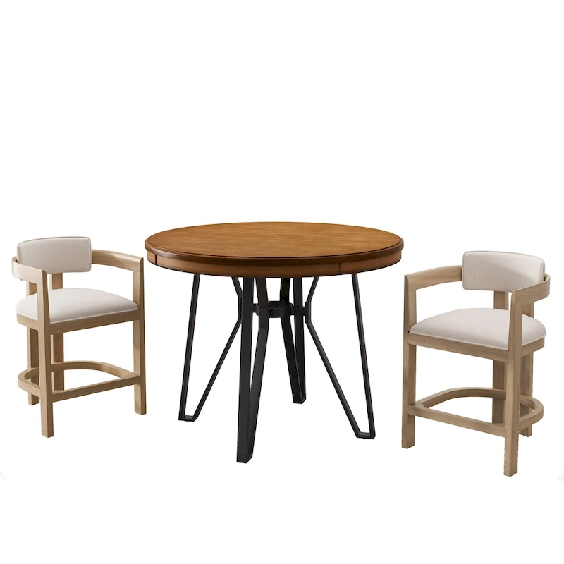 Netia 3-Piece Counter-Height Bar Set with Boucle Upholstered Chairs and Metal Table Base by Christopher Knight Home