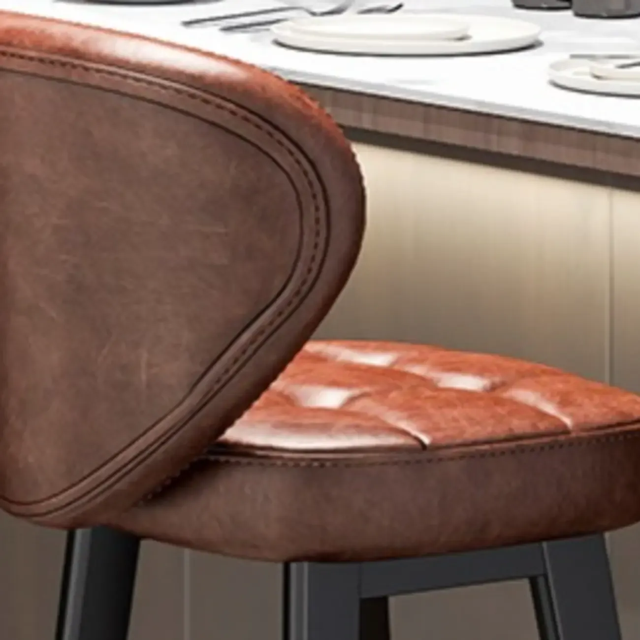 Casual Rawhide Bar Stools in Cognac with Back Quadrilateral Seat and Leg Rest