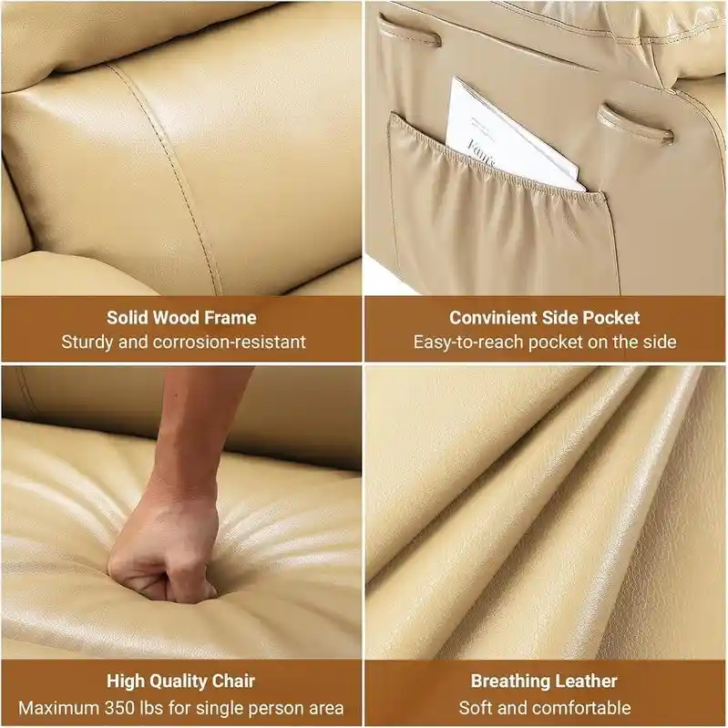 Power lift recliner chair with massage, cup holders, and side pocket.