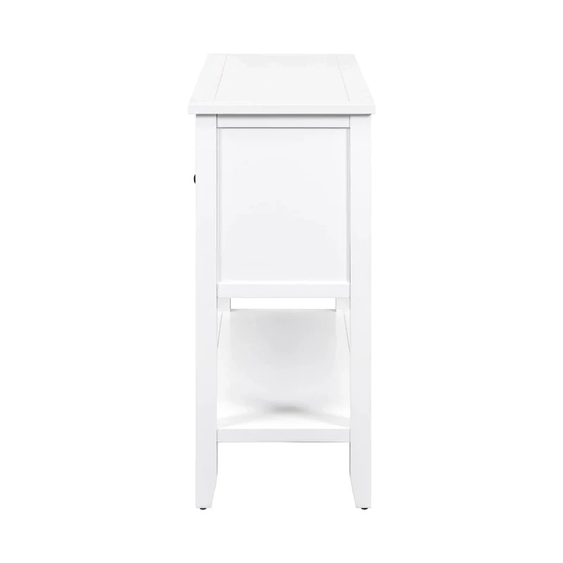 White 4-drawer Buffet Sideboard Console Table with Bottom Shelf