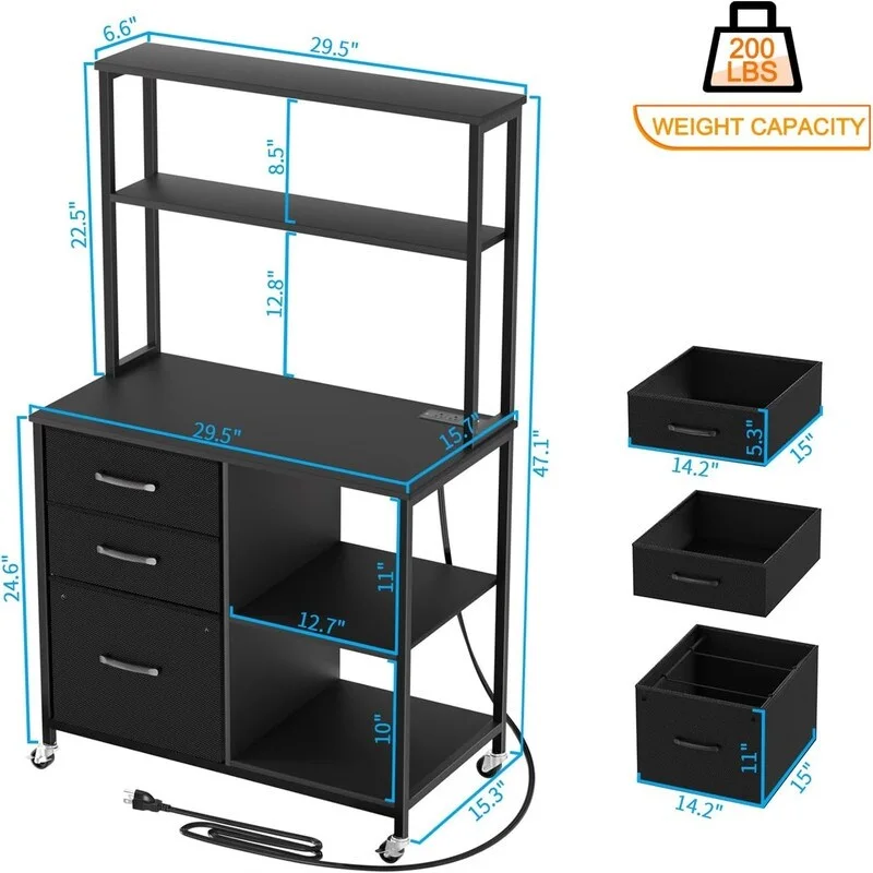 File Cabinet with 3 Drawers and Shelves - 29.5D x 15.7W x 24.6H