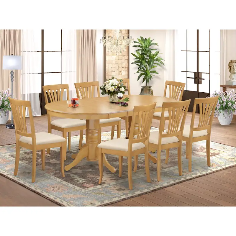 Oak Oval Dining Table Set, 9-Piece, Seats 8