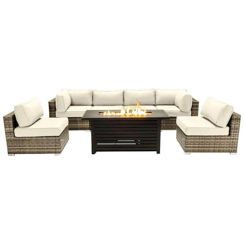 LSI 6 Person Seating Group With Metal Firepit And Sunbrella Cushions