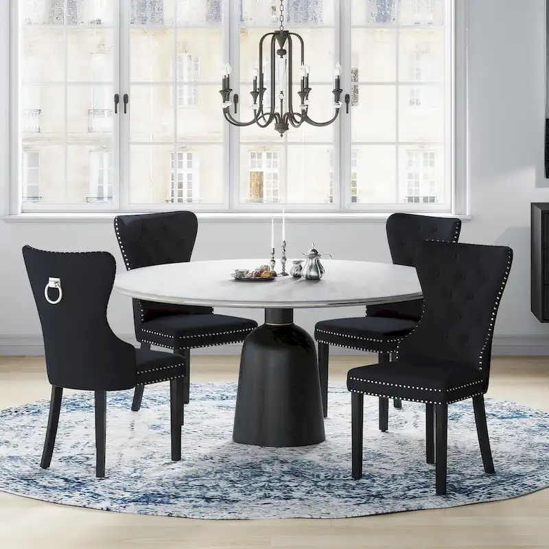 Grandview Tufted Wingback Dining Chair (Set of 4) with Nailhead and Ring Pulls