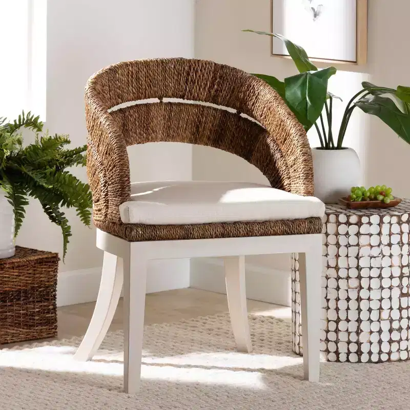 bali & pari Ubud Seagrass and Mahogany Wood Dining Chair Natural Seagrass