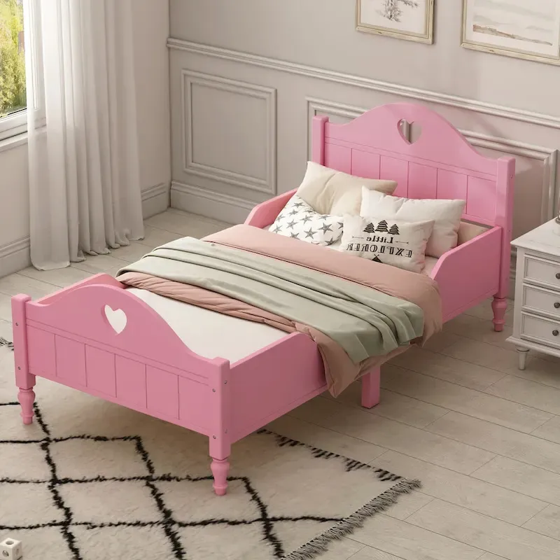 Pink / Green / White / Aqua Twin Toddler Bed with Side Safety Rails, Headboard & Footboard – 1-Child
