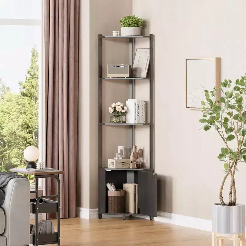 5-Tier Tall Corner Shelf - 58 Corner Display Cabinet with Solid Wood Shelves - Heavy Duty Standing Shelf Organizer for Living Room, Bedroom,Kitchen