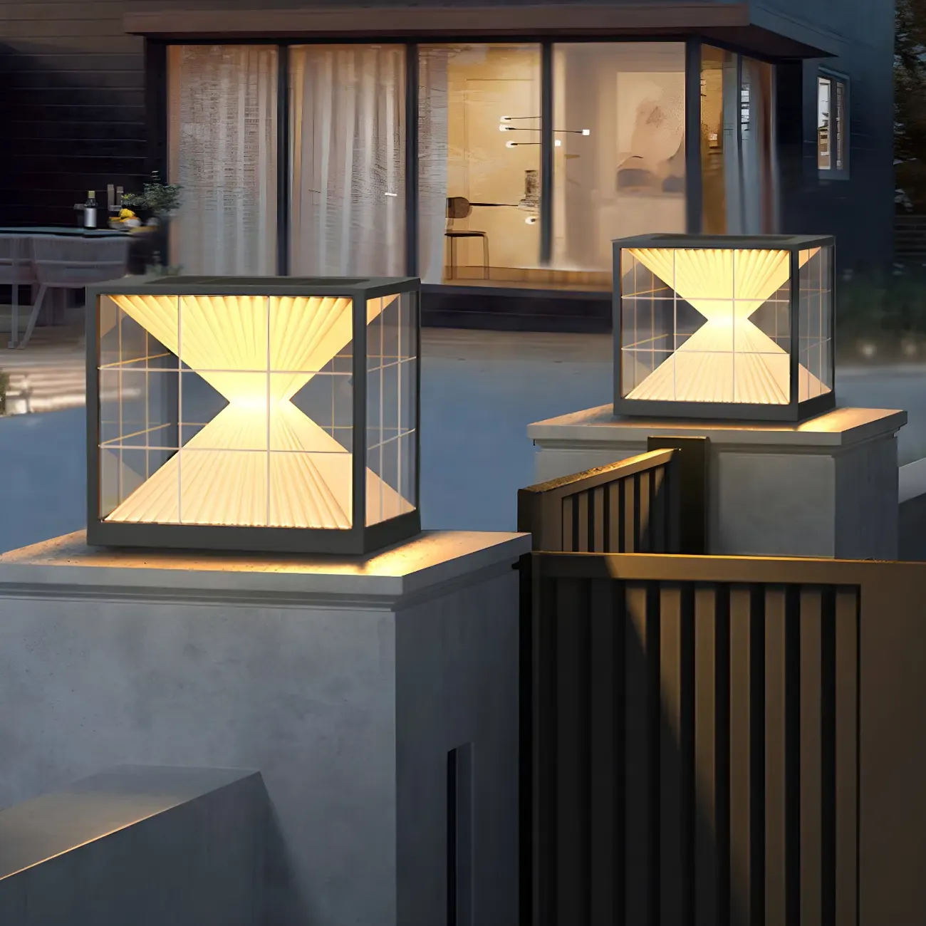 Modern Solar Warm Light Clear Cube Outdoor Post Lights