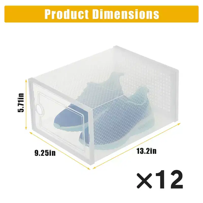 12 PCS Transparent Plastic Foldable Shoe Boxes, Stackable Shoe Storage Organizers with Lids for Closet Shoe