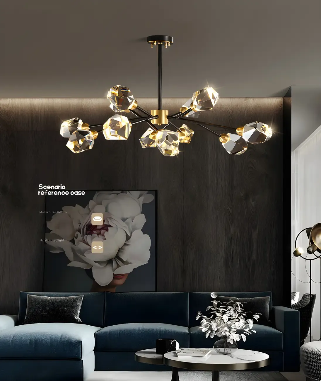 Modern Crystal Brass Sputnik Chandeliers in Black-Gold