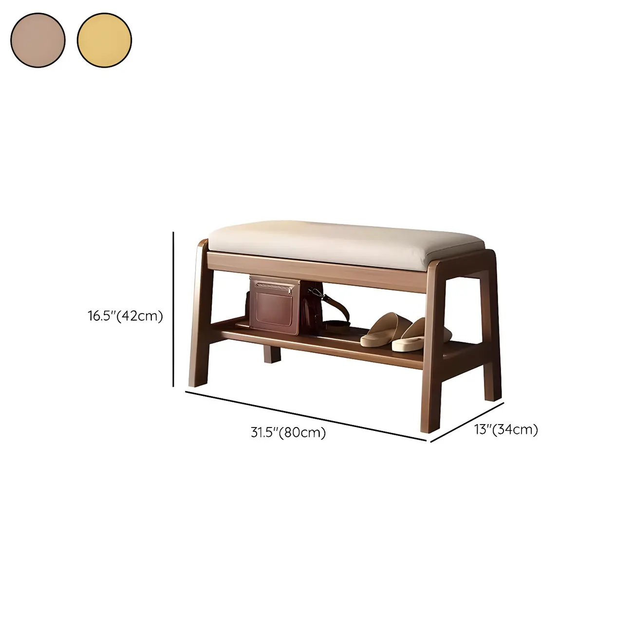 Entryway Solid Wood Cushioned Trapezoid Shoe Bench