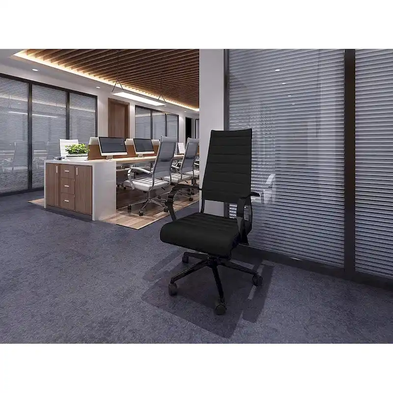 Modern High Back Office Chair Ribbed PU Leather Swivel Tilt Conference Room Computer Desk Cushion Seat Boss