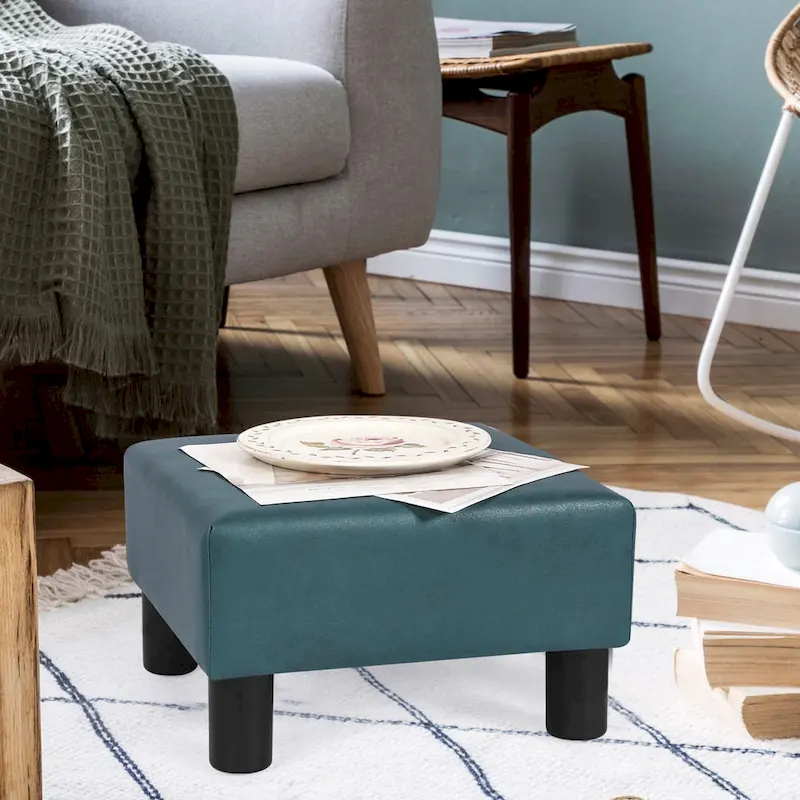Adeco Small Square Footstool Ottoman Modern Fabric Footrest Stool