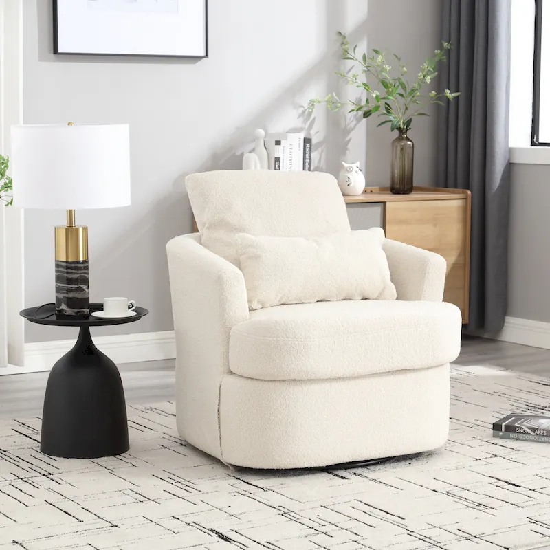 White Teddy Swivel Barrel Accent Chair, 360°, Single Seat