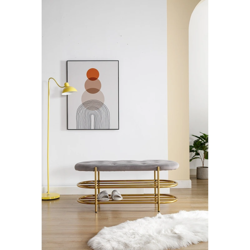 Velvet Upholstered Tufted End of Bench for Living Room/Bedroom