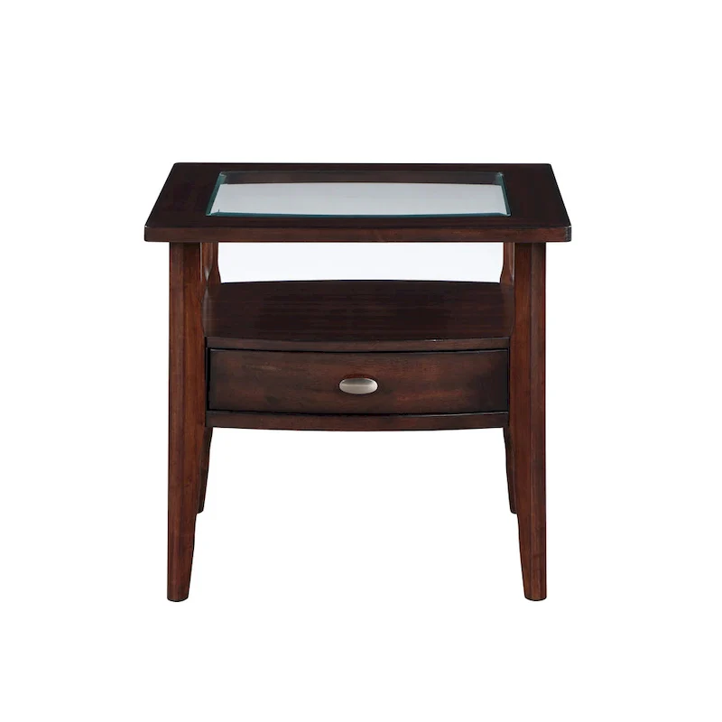 Genoas Traditional Walnut 27-inch Glasstop 1-Drawer End Table by Furniture of America