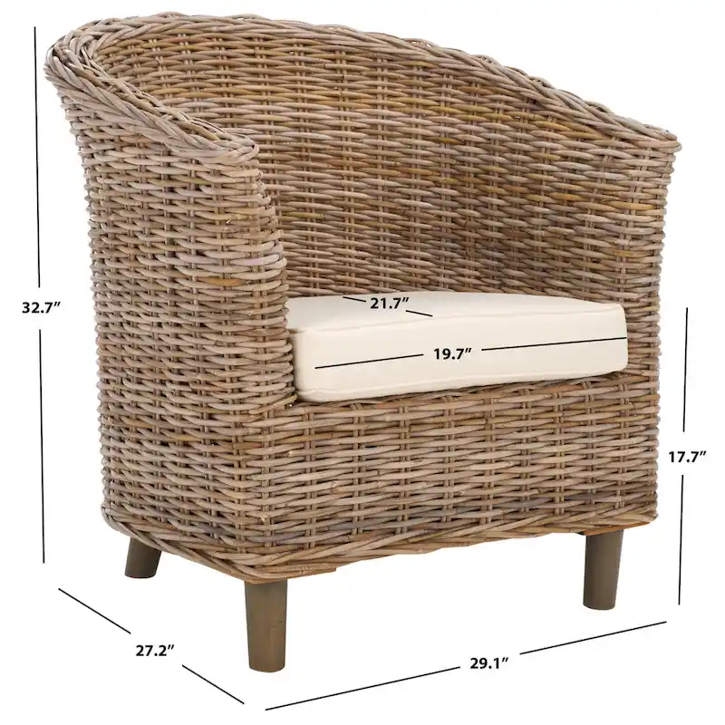 SAFAVIEH Charla Rattan Barrel Chair with Cushion - 29.1 x 27.2 x 32.7 - 29Wx27Dx33H
