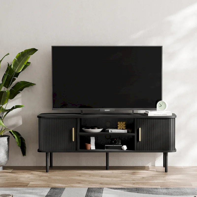 Black / Brown Tambour Sliding-Door TV Stand, 47