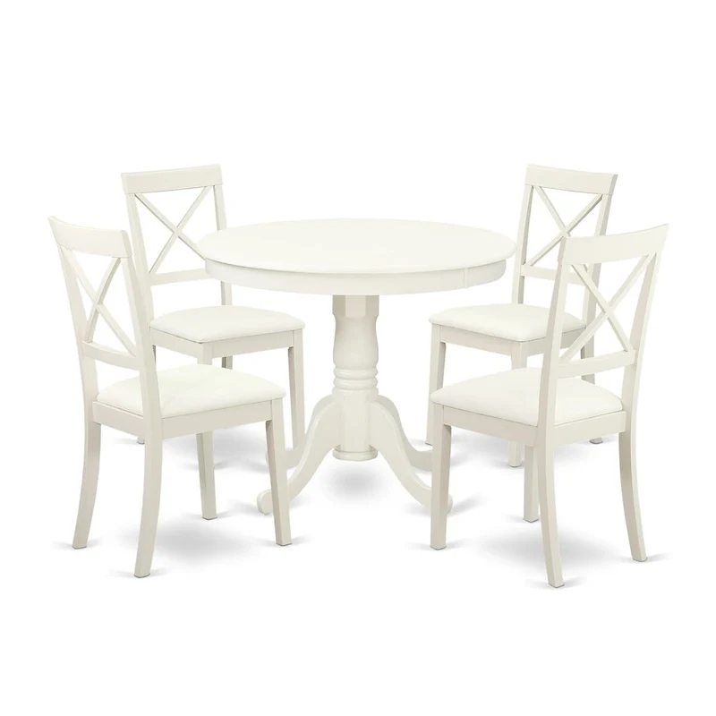 5 Piece Kitchen Table Set- a Dining Table and 4 Faux Leather Dining Chairs, 36x36 Inch, Linen White