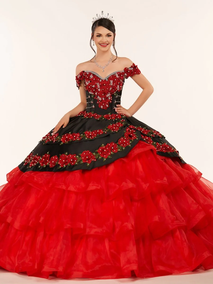 Red Off the Shoulder Quinceanera Dresses with Appliques