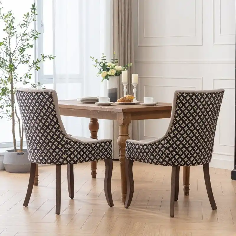 Thickened Fabric Dining Chair with solid wood legs, Set of 2