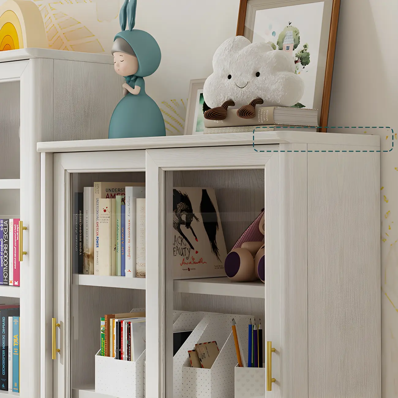 2-Drawer White Wooden Adjustable Shelves bookcases