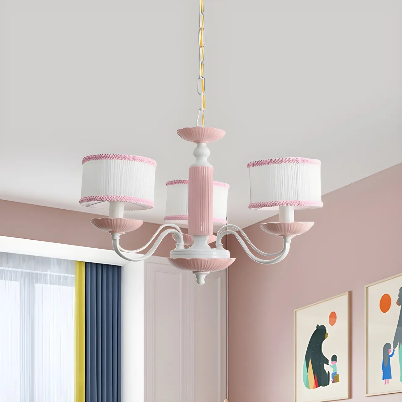 Pink Glass Retro Flower Shaped Chandelier Light