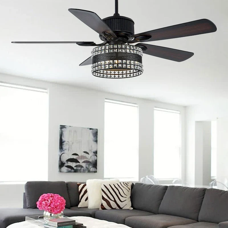 Oaks Aura Geneva 52in. Modern Classic Reversible Glam Crystal Ceiling Fan with Lights, 6-Speed Fan Lights with Remote - 52