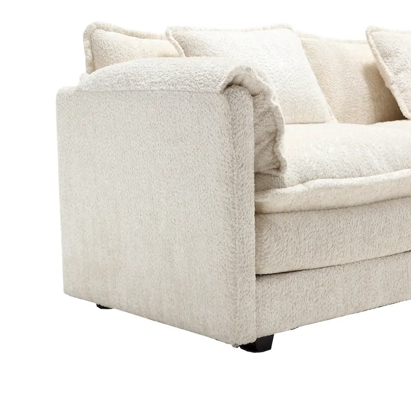 Beige 112.2  L-Shape 4-Seater Sectional Sofa in Modern Boucle Fabric with Removable Cushions and Detachable Armrests